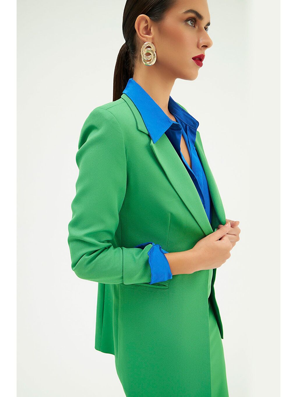 Mono Yaka Klasik Ceket - Yeşil-3