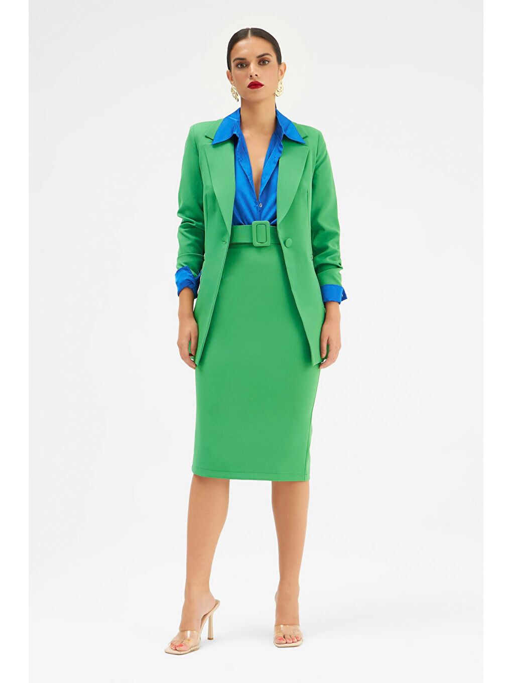 Mono Yaka Klasik Ceket - Yeşil-4