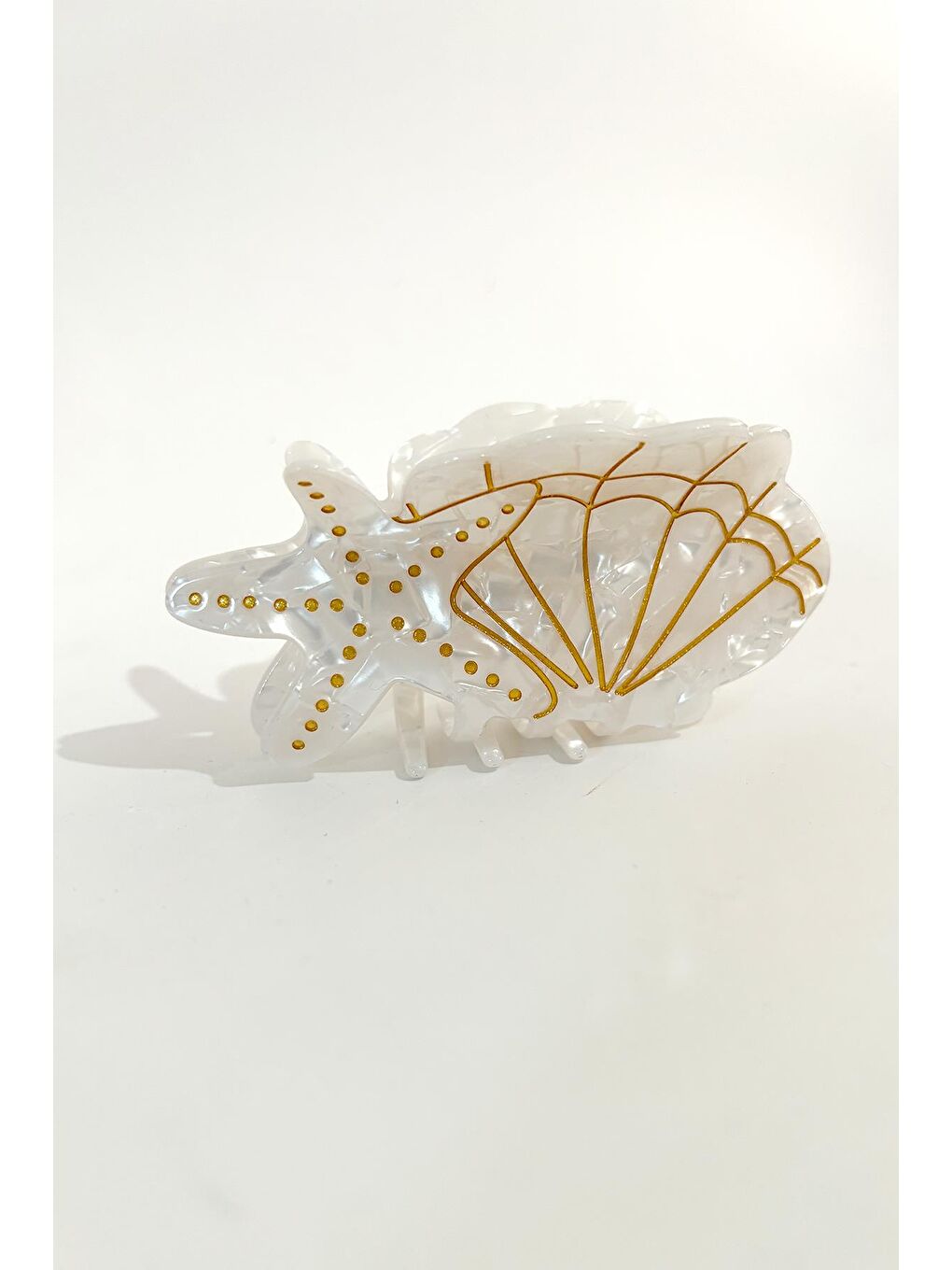 Triopetra Sedefli Beyaz Starfish Figürlü Lüks Asetat Mandal Toka-3