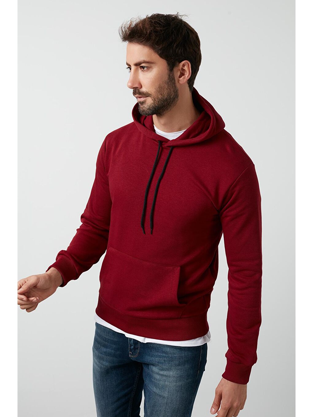 Bordo Pamuklu Kanguru Cepli Kapüşonlu Sweat 541HOODIE-1