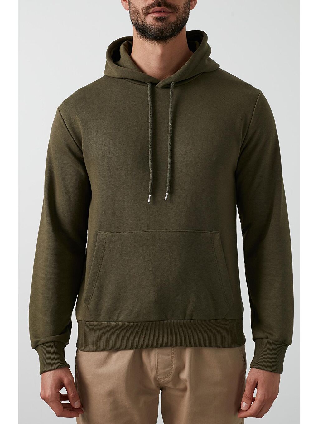Haki Pamuklu Kanguru Cepli Kapüşonlu Sweat 541HOODIE-3