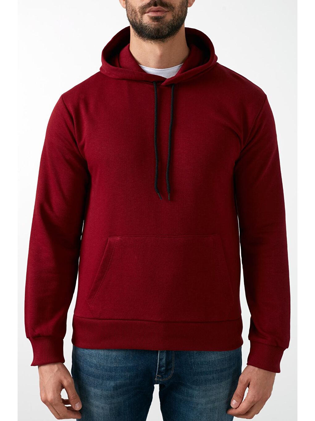 Bordo Pamuklu Kanguru Cepli Kapüşonlu Sweat 541HOODIE-3