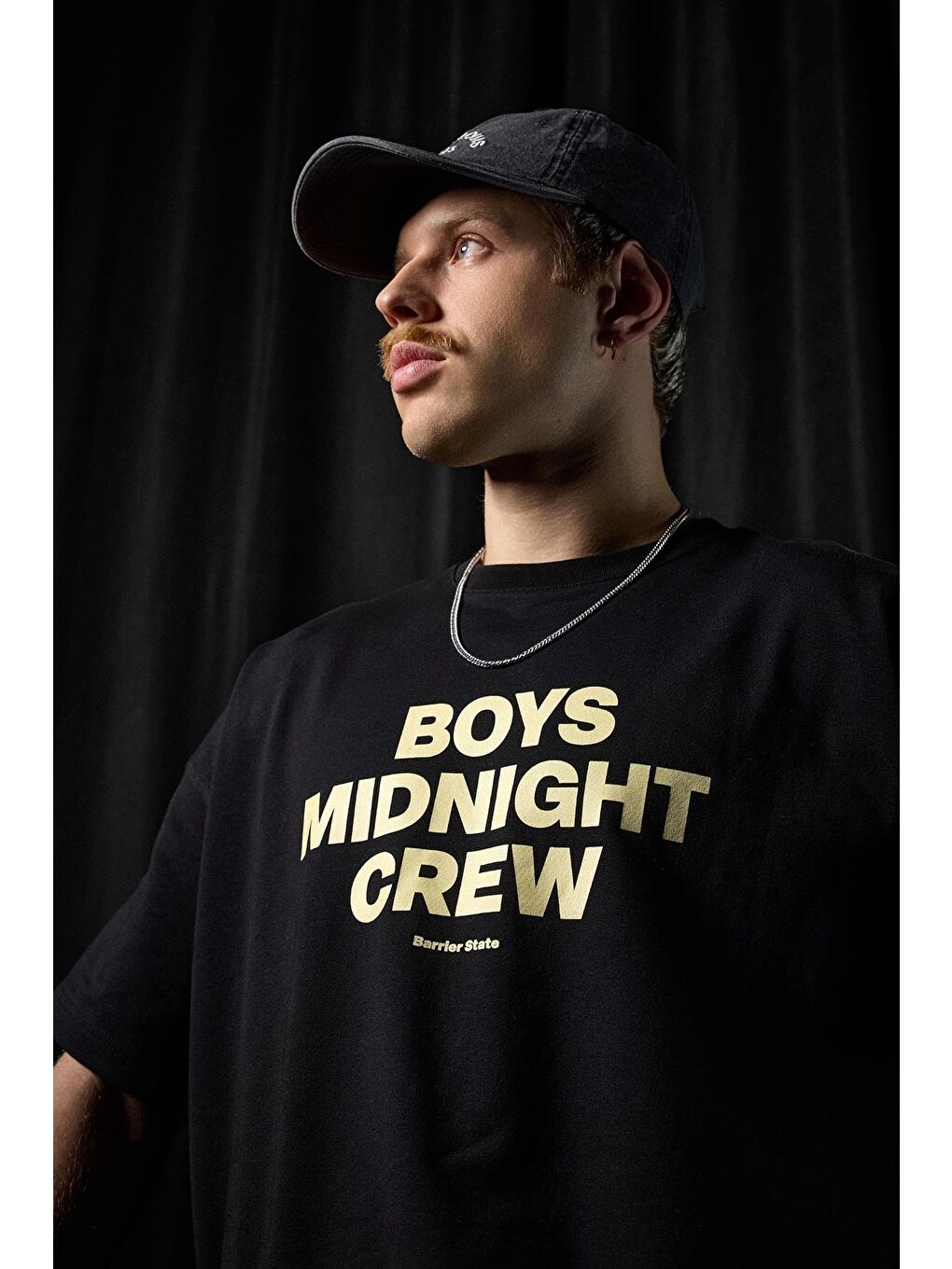 Erkek Boxy Fit Bisiklet Yaka Yazı Baskılı T-Shirt Siyah-2