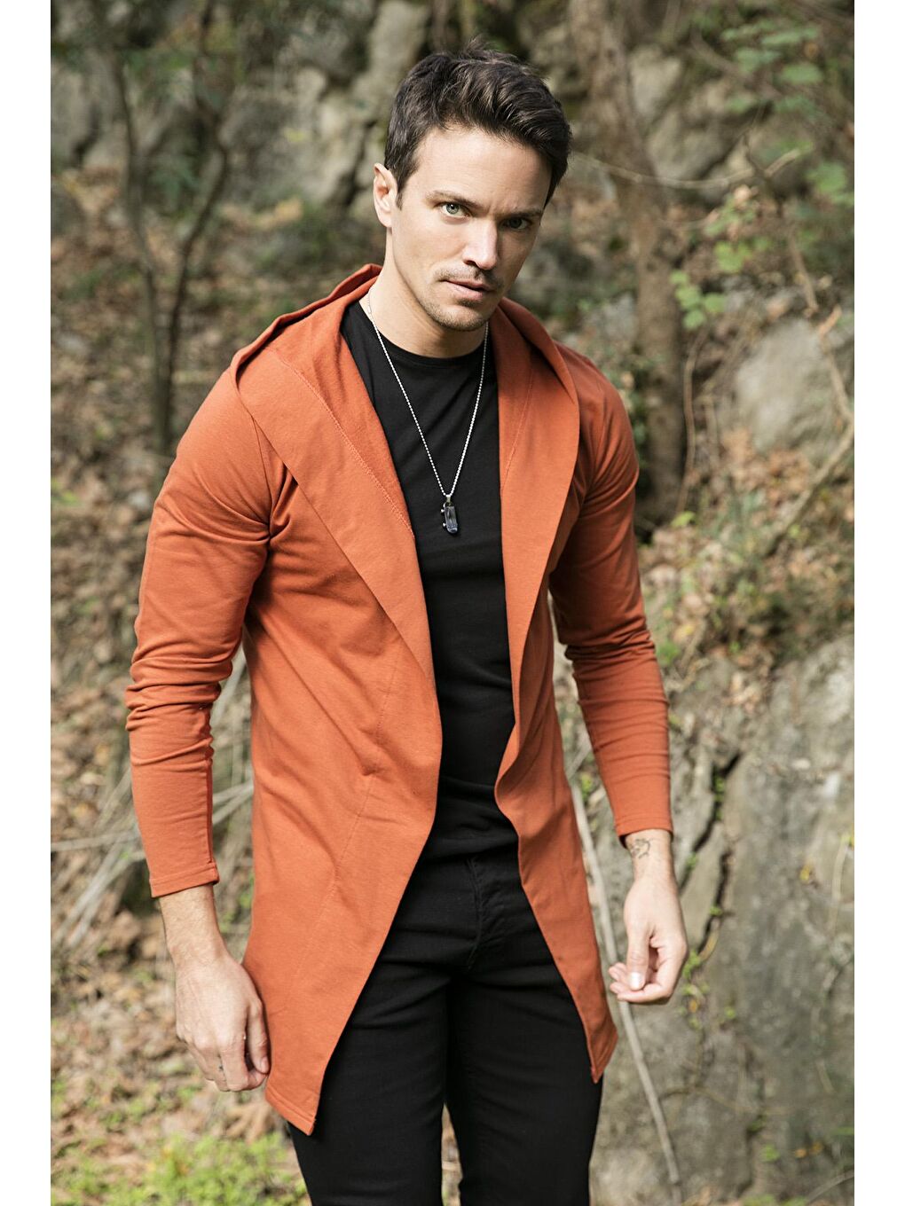 Kahverengi Slim Fit Pamuklu Kapüşonlu Örme Hırka 5896587