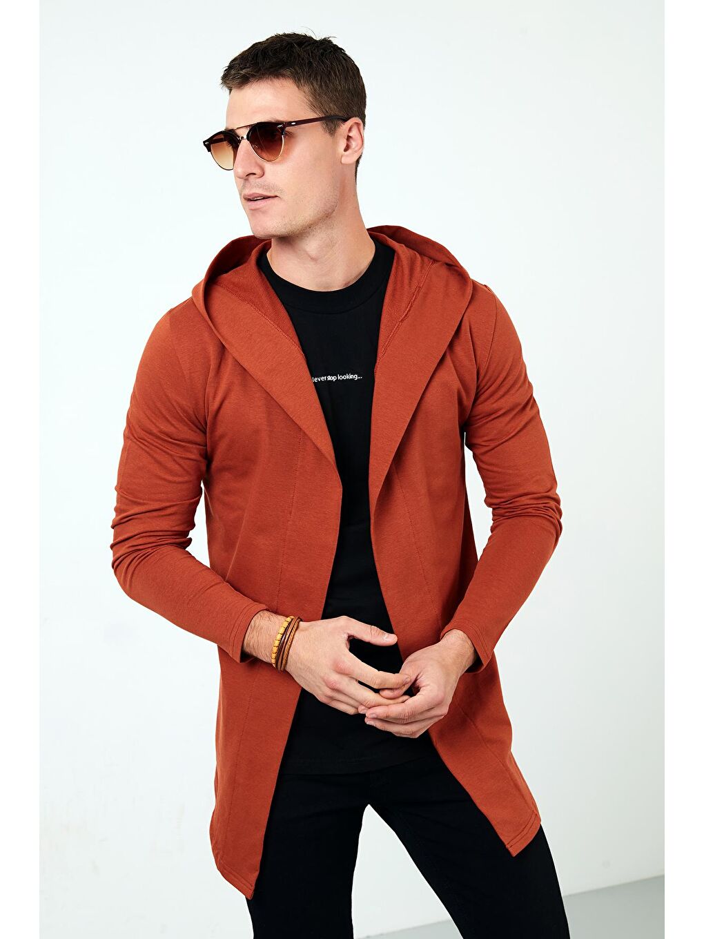 Kahverengi Slim Fit Pamuklu Kapüşonlu Örme Hırka 5896587-2