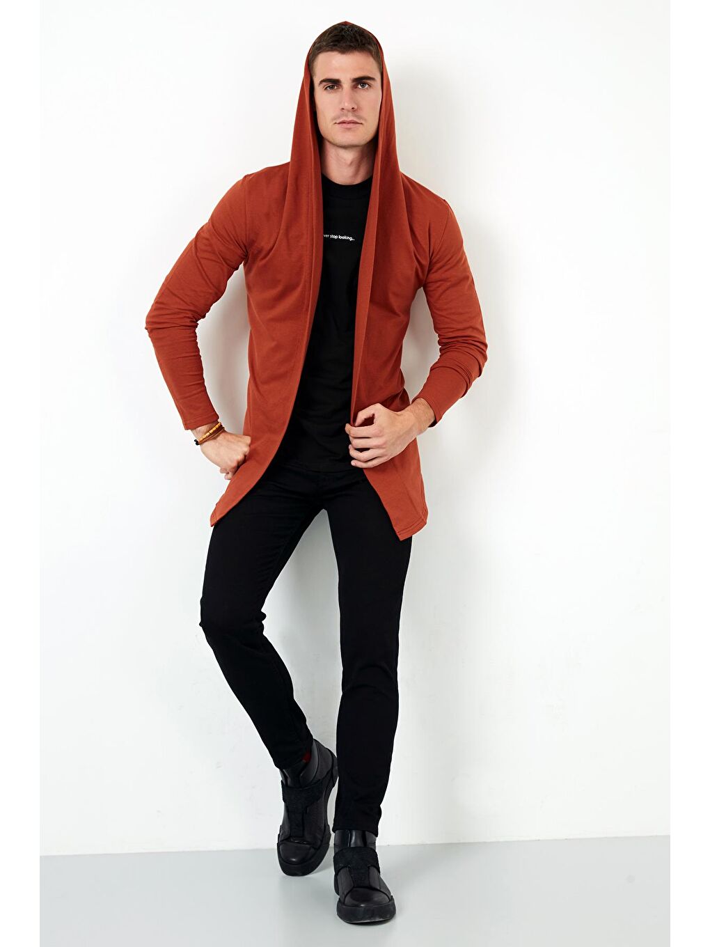 Kahverengi Slim Fit Pamuklu Kapüşonlu Örme Hırka 5896587-3