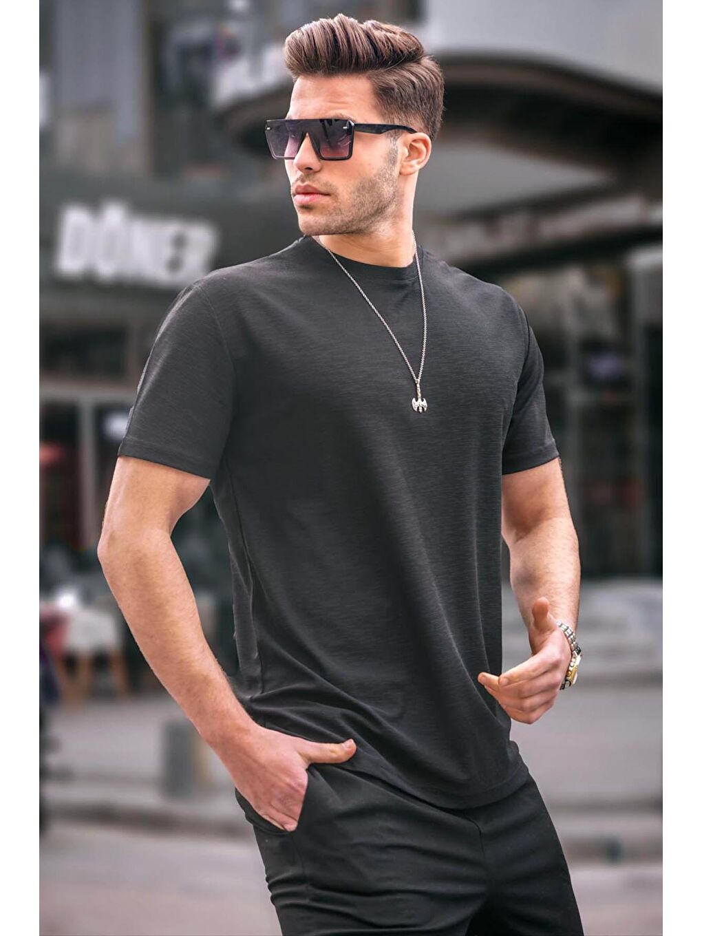 Madmext Siyah Regular Fit Basic Erkek Tişört 6069