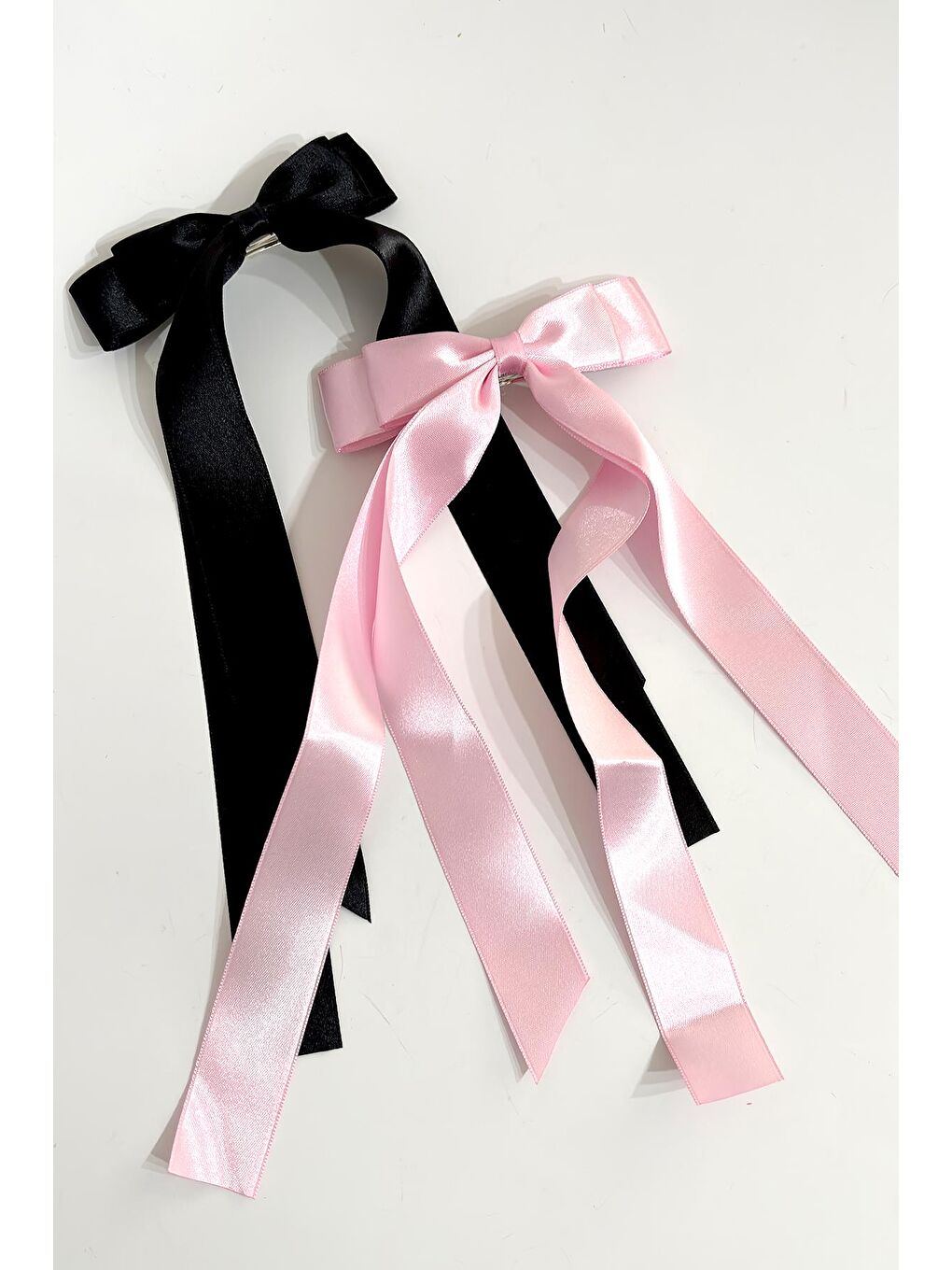 Çift Saten fiyonk Kurdele Toka Pembe-Siyah 2'li Paket-1