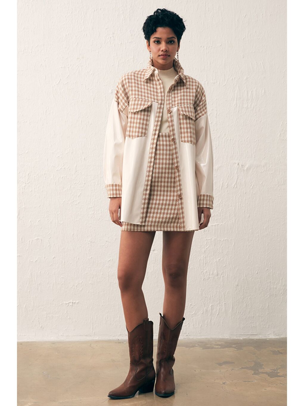 Kahverengi Rugan Kazayağı Gömlek - Camel-1