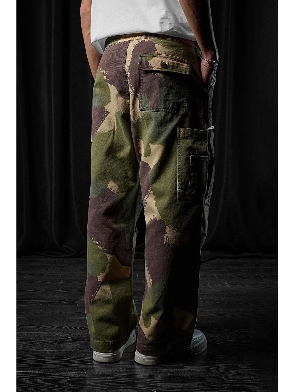 Erkek Baggy Fit Kamuflajlı Kargo Cepli Jean Pantolon Yeşil-3