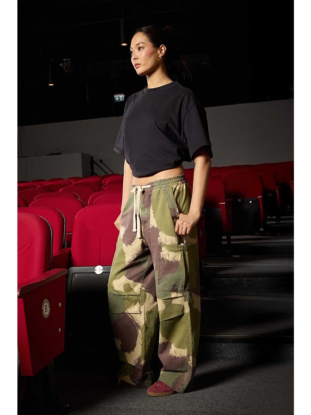 Erkek Baggy Fit Kamuflajlı Kargo Cepli Jean Pantolon Yeşil-5