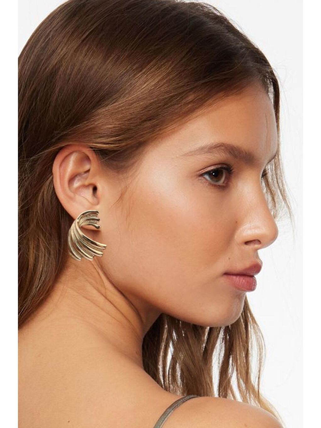 Sarı Yelpaze Modelli Altın Kaplama Küpe