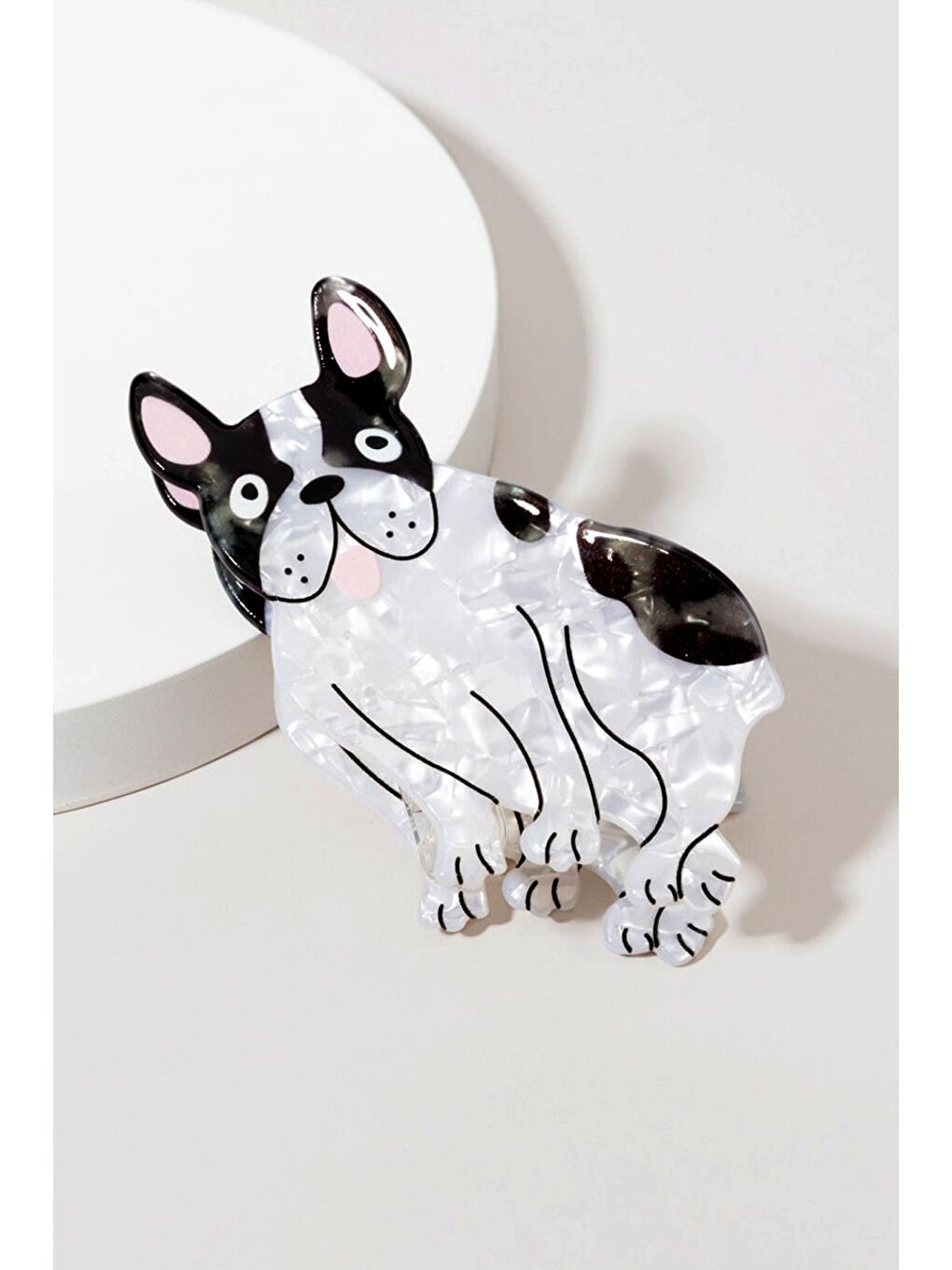 Beyaz French Bulldog Köpek Figürlü Asetat Mandal Toka-6