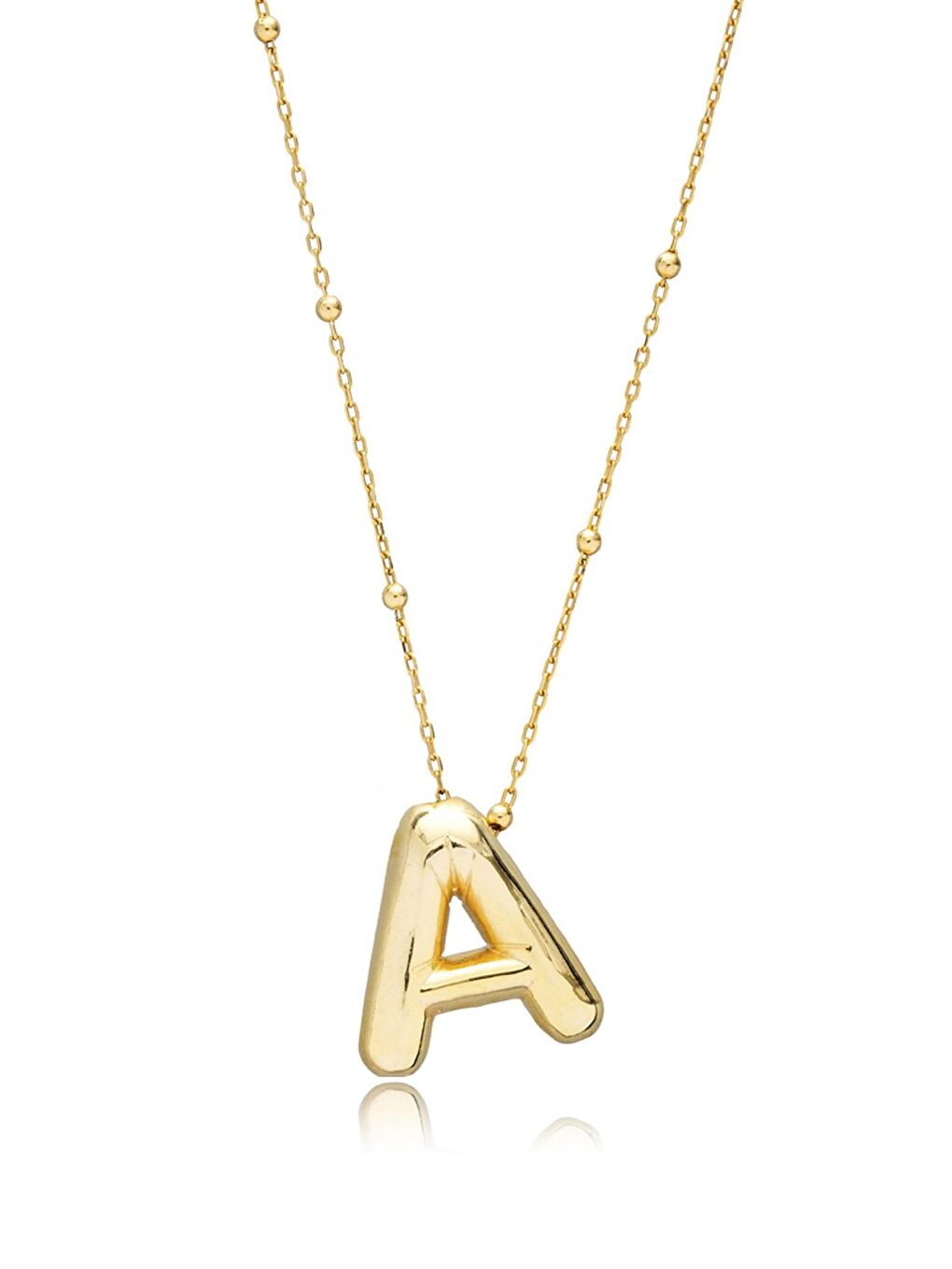 Sarı Paslanmaz Çelik Altın Kaplama İnce Zincirli Balon B Harfi Kolye-1
