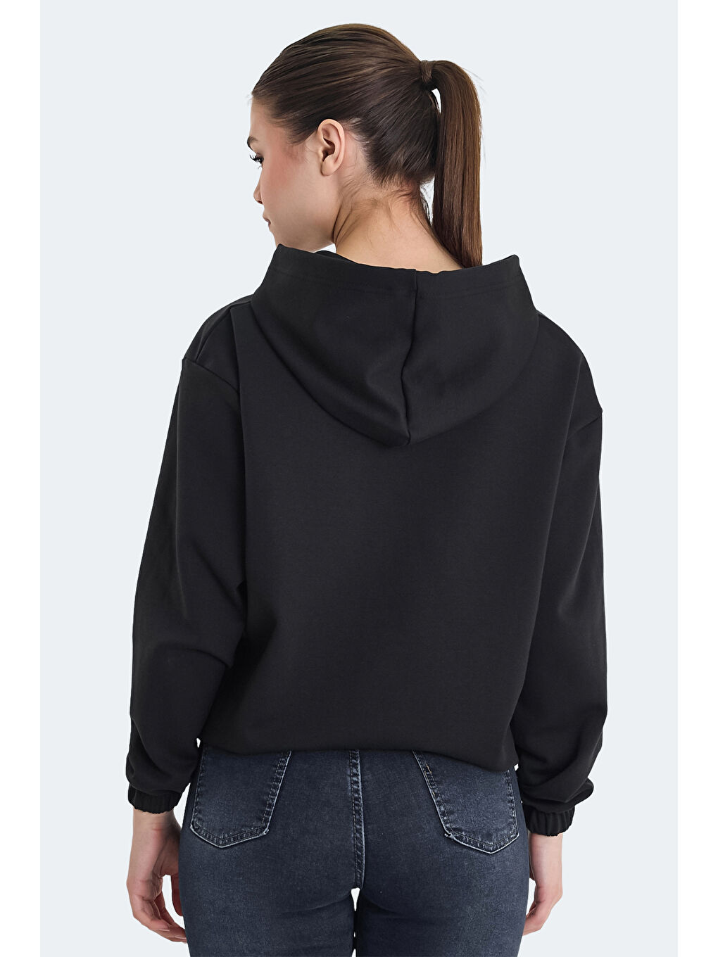 KIMBERLEY IN Kadın Fermuarlı Kapüşonlu Cepli Siyah Sweatshırt-1