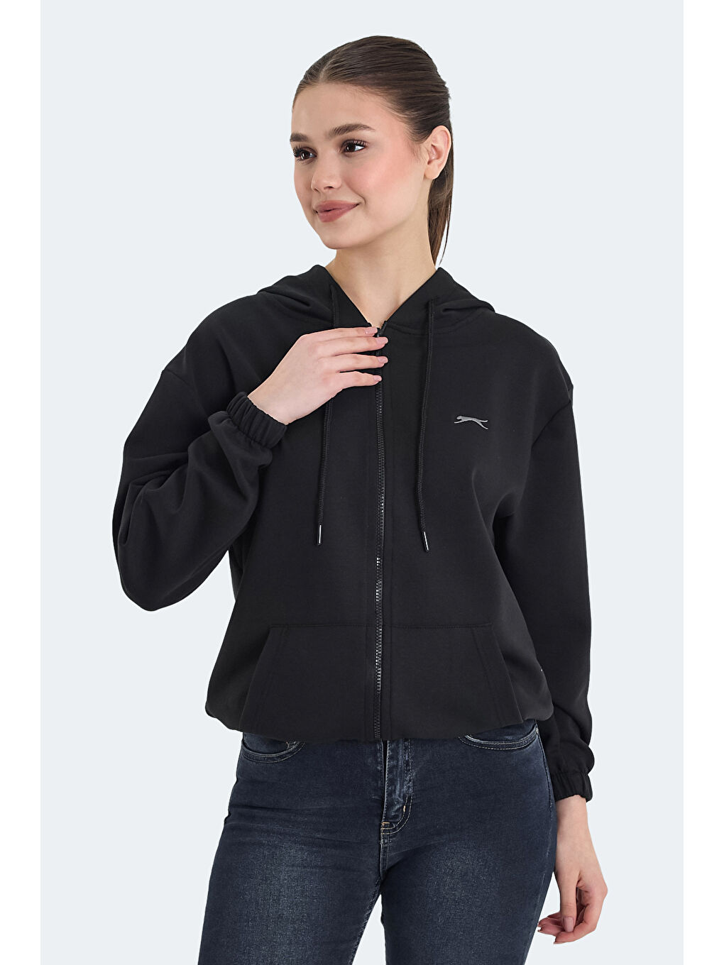 KIMBERLEY IN Kadın Fermuarlı Kapüşonlu Cepli Siyah Sweatshırt-2