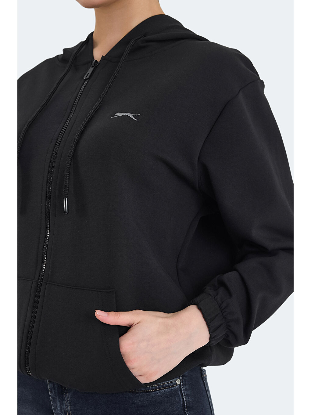 KIMBERLEY IN Kadın Fermuarlı Kapüşonlu Cepli Siyah Sweatshırt-3