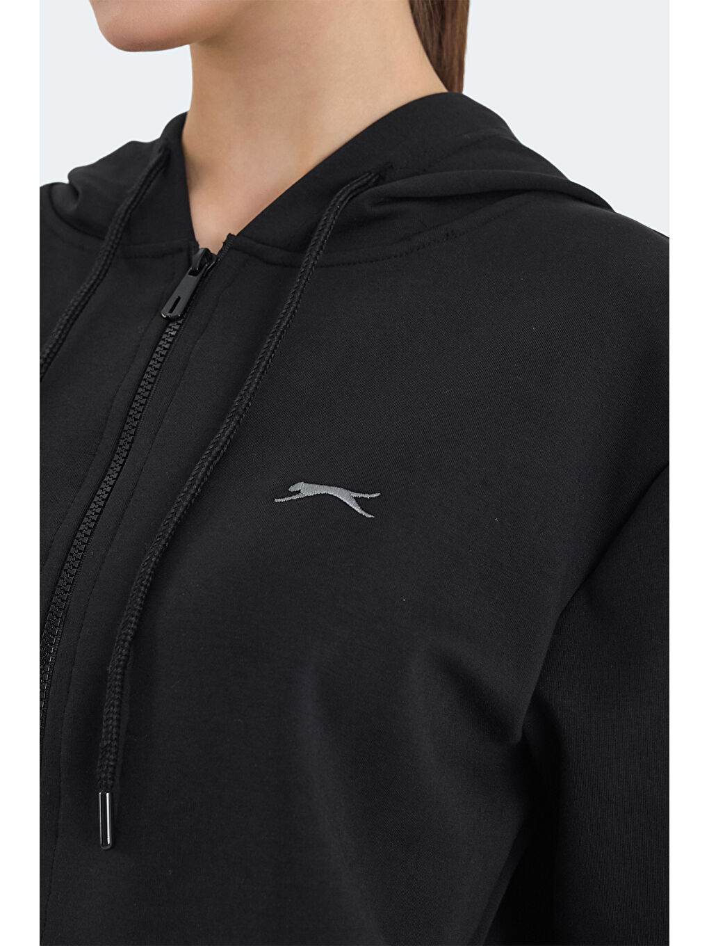 KIMBERLEY IN Kadın Fermuarlı Kapüşonlu Cepli Siyah Sweatshırt-4