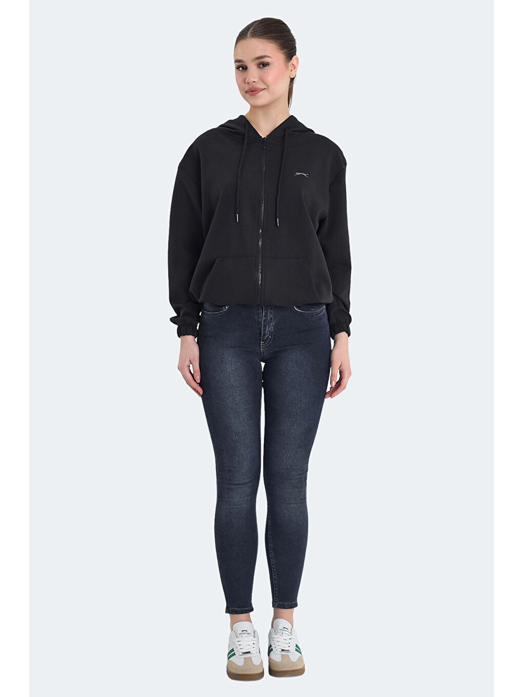 KIMBERLEY IN Kadın Fermuarlı Kapüşonlu Cepli Siyah Sweatshırt-6