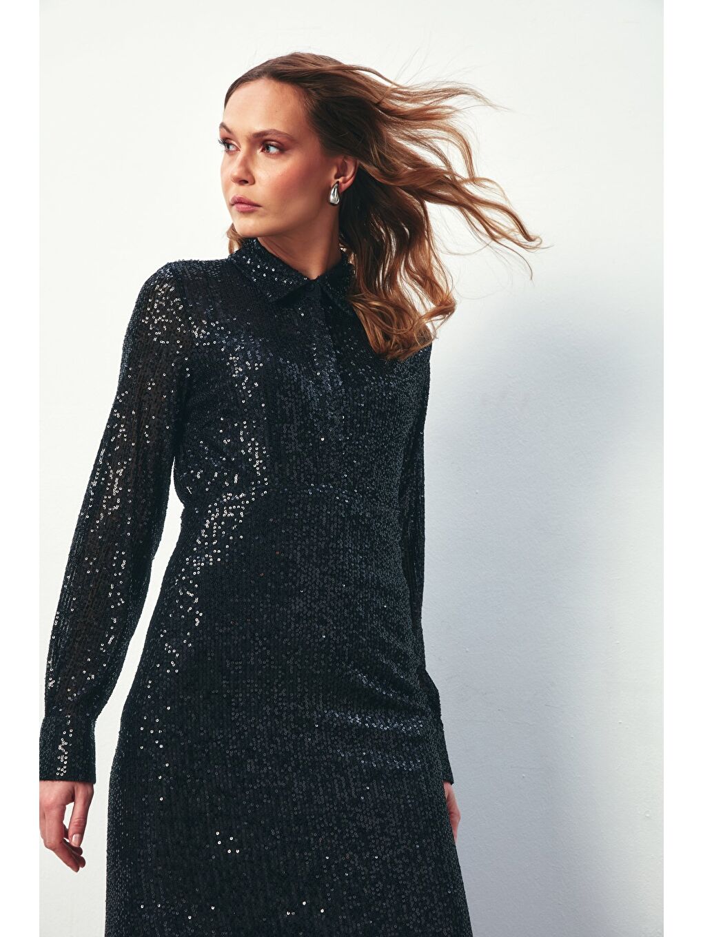 Payetli Salaş Gömlek - Siyah