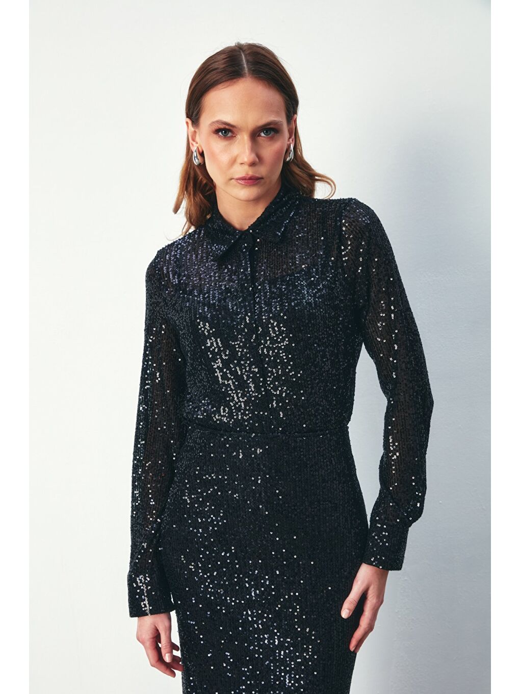 Payetli Salaş Gömlek - Siyah-4