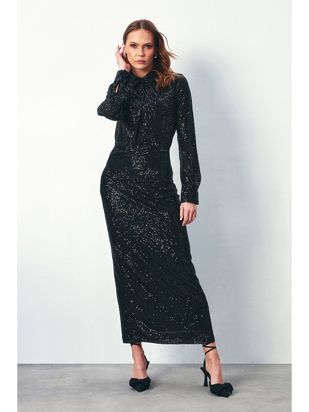 Payetli Salaş Gömlek - Siyah-6