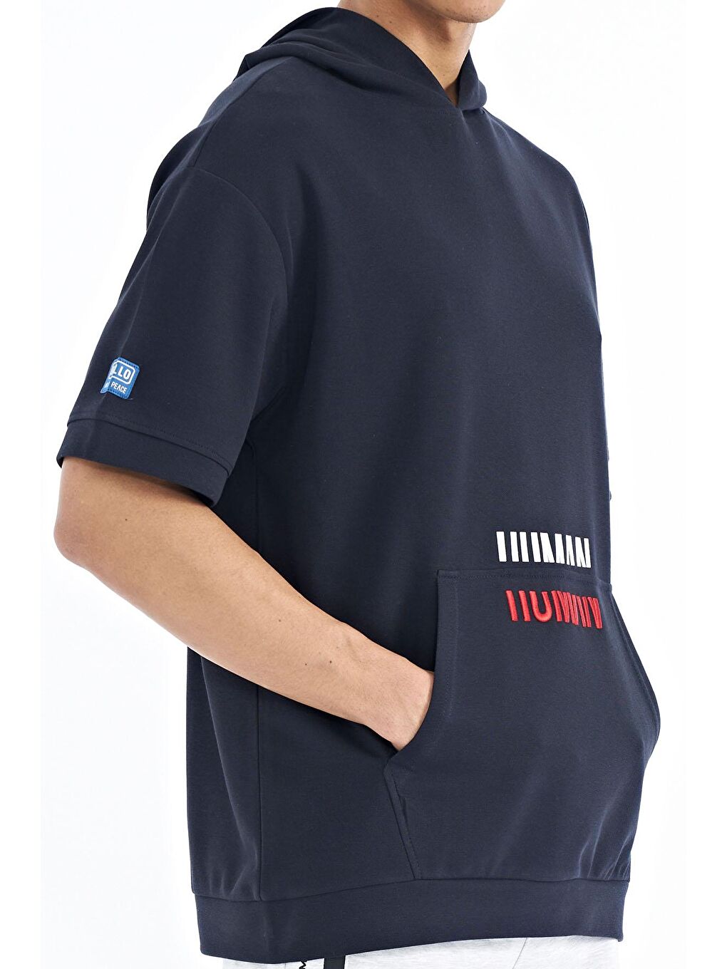 TOMMYLIFE Lacivert Kanguru Cepli Yazı Nakışlı Kapüşonlu Erkek T-Shirt - 88195 - 2