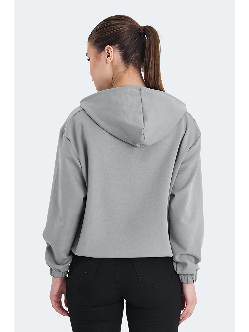 KIMBERLEY IN Kadın Fermuarlı Kapüşonlu Cepli Gri Sweatshırt-1