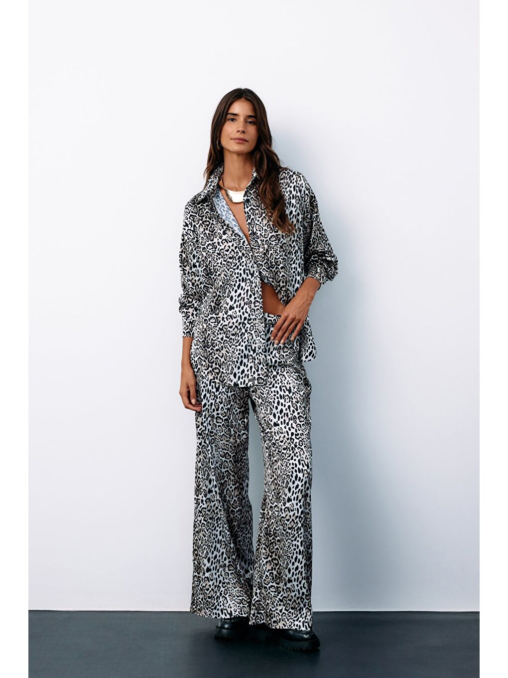 SATEEN Salaş Leopar Gömlek - Ekru - 1
