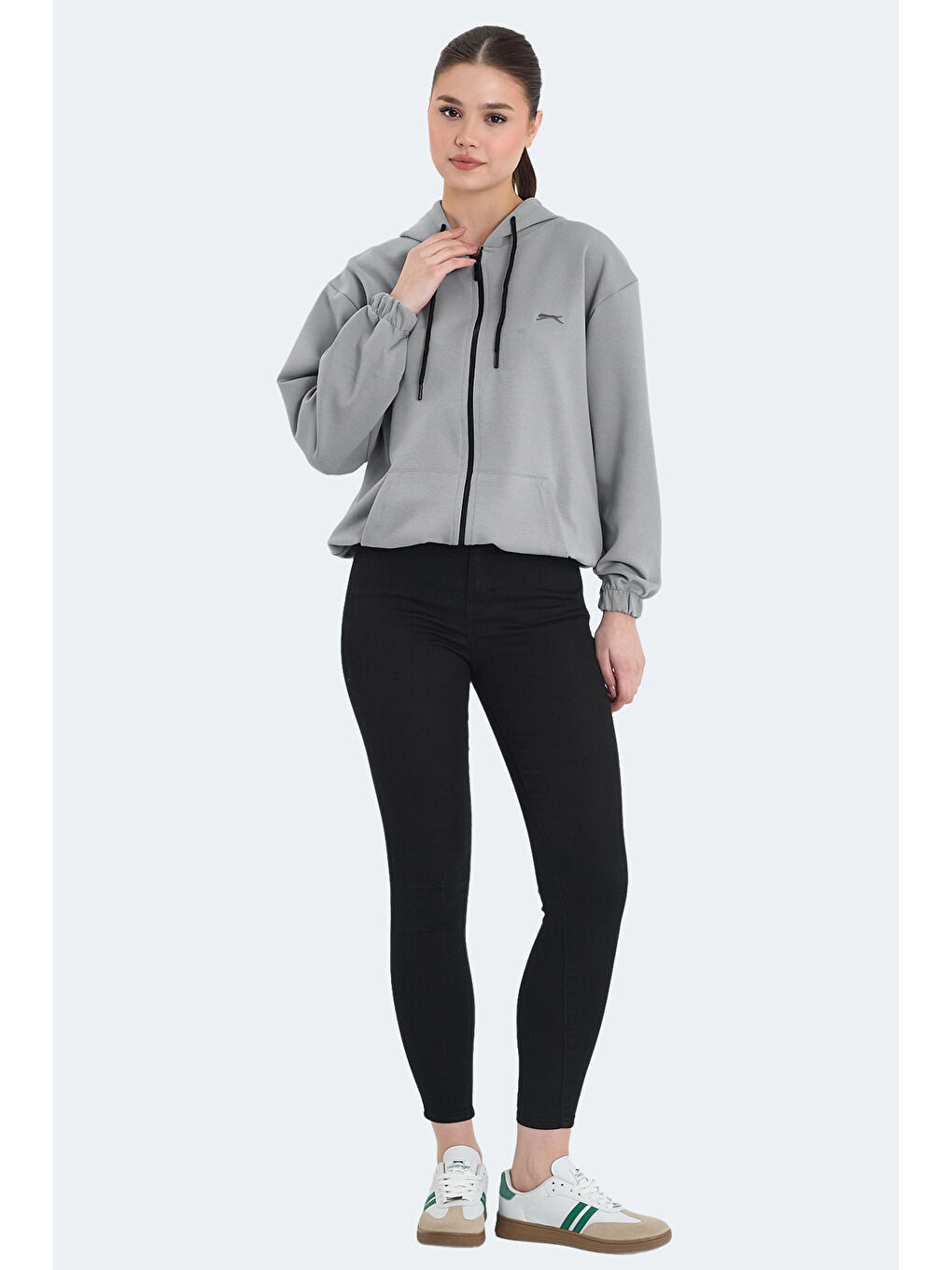 KIMBERLEY IN Kadın Fermuarlı Kapüşonlu Cepli Gri Sweatshırt-6