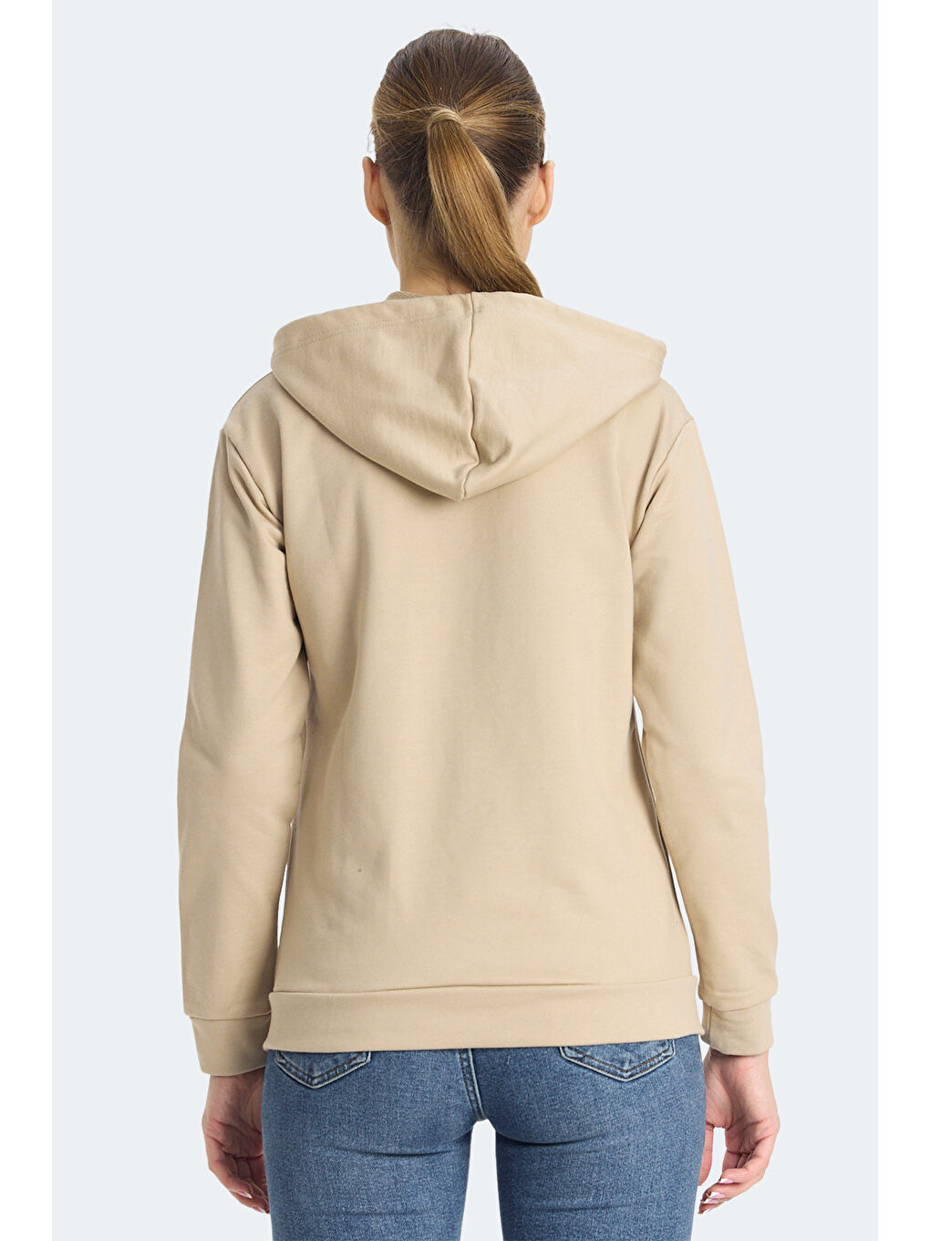 KINET IN Kadın Fermuarlı Kapüşonlu Cepli Bej Sweatshırt-1