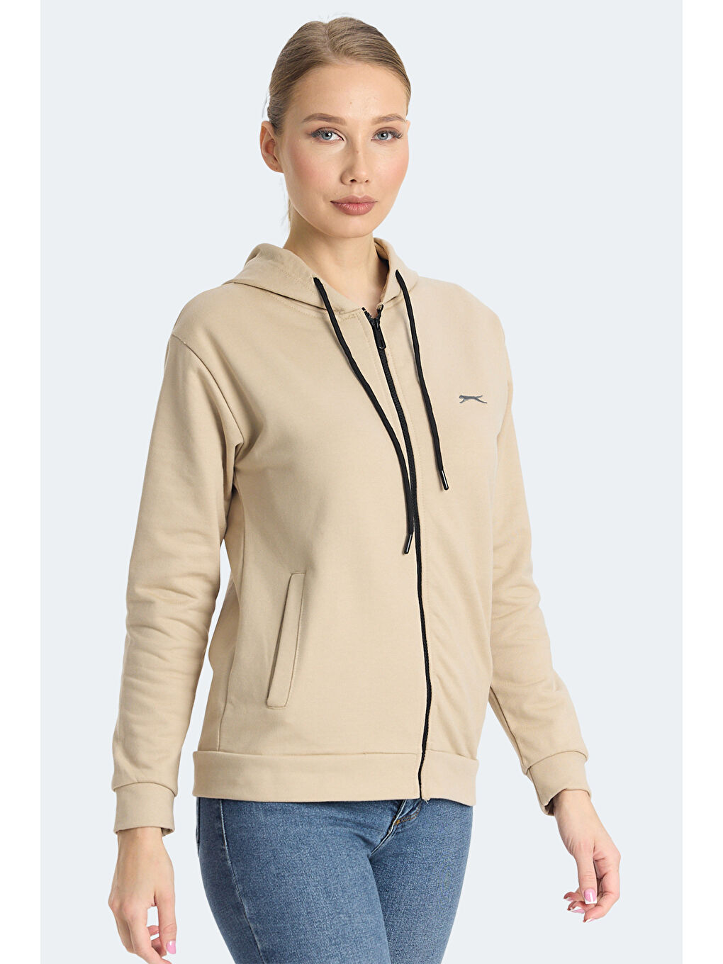 KINET IN Kadın Fermuarlı Kapüşonlu Cepli Bej Sweatshırt-3