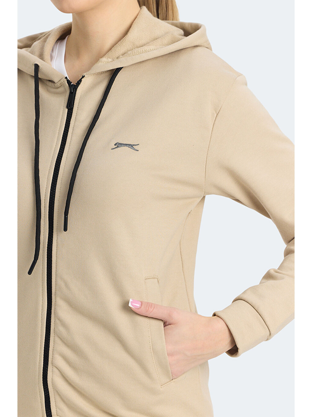 KINET IN Kadın Fermuarlı Kapüşonlu Cepli Bej Sweatshırt-4