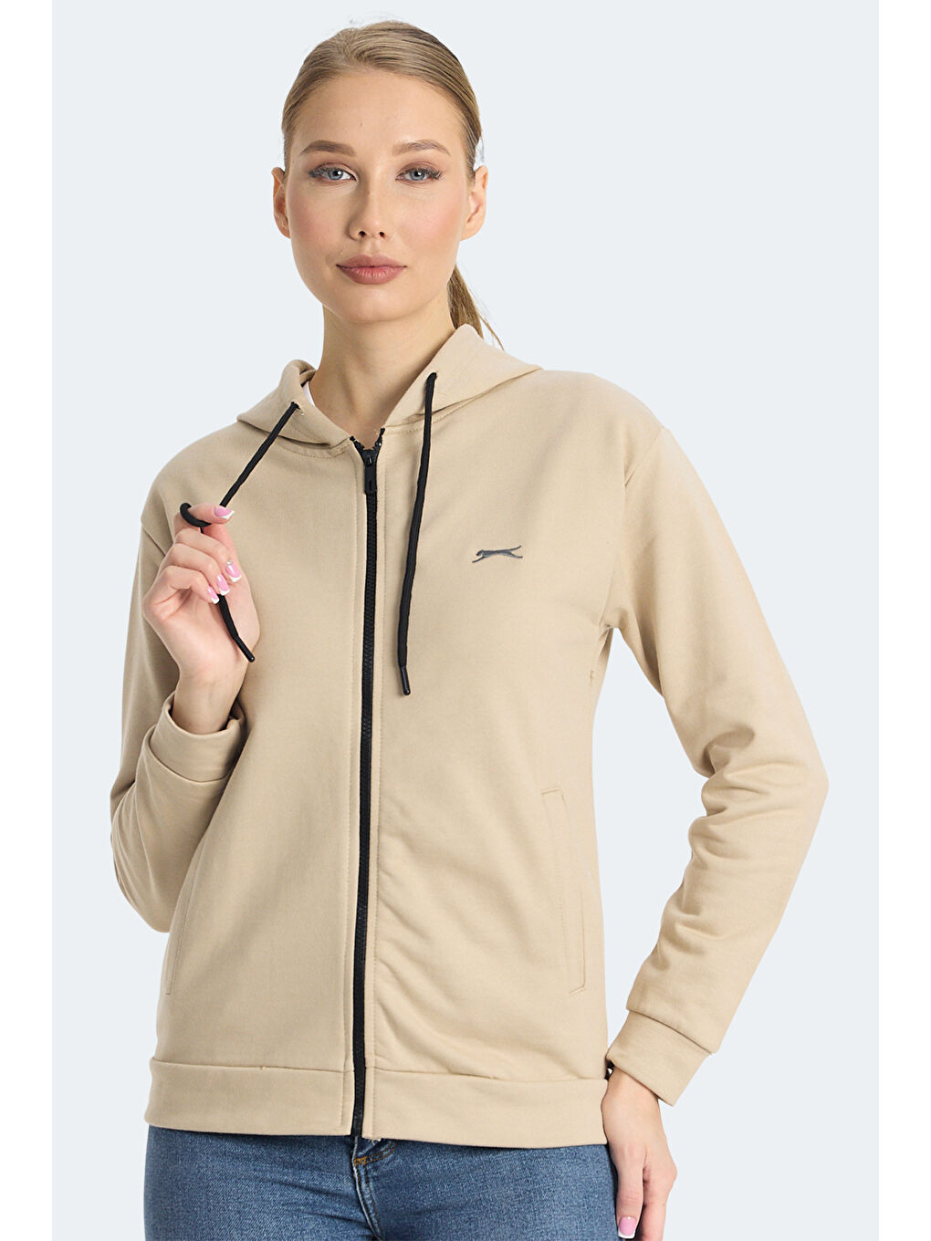KINET IN Kadın Fermuarlı Kapüşonlu Cepli Bej Sweatshırt-5