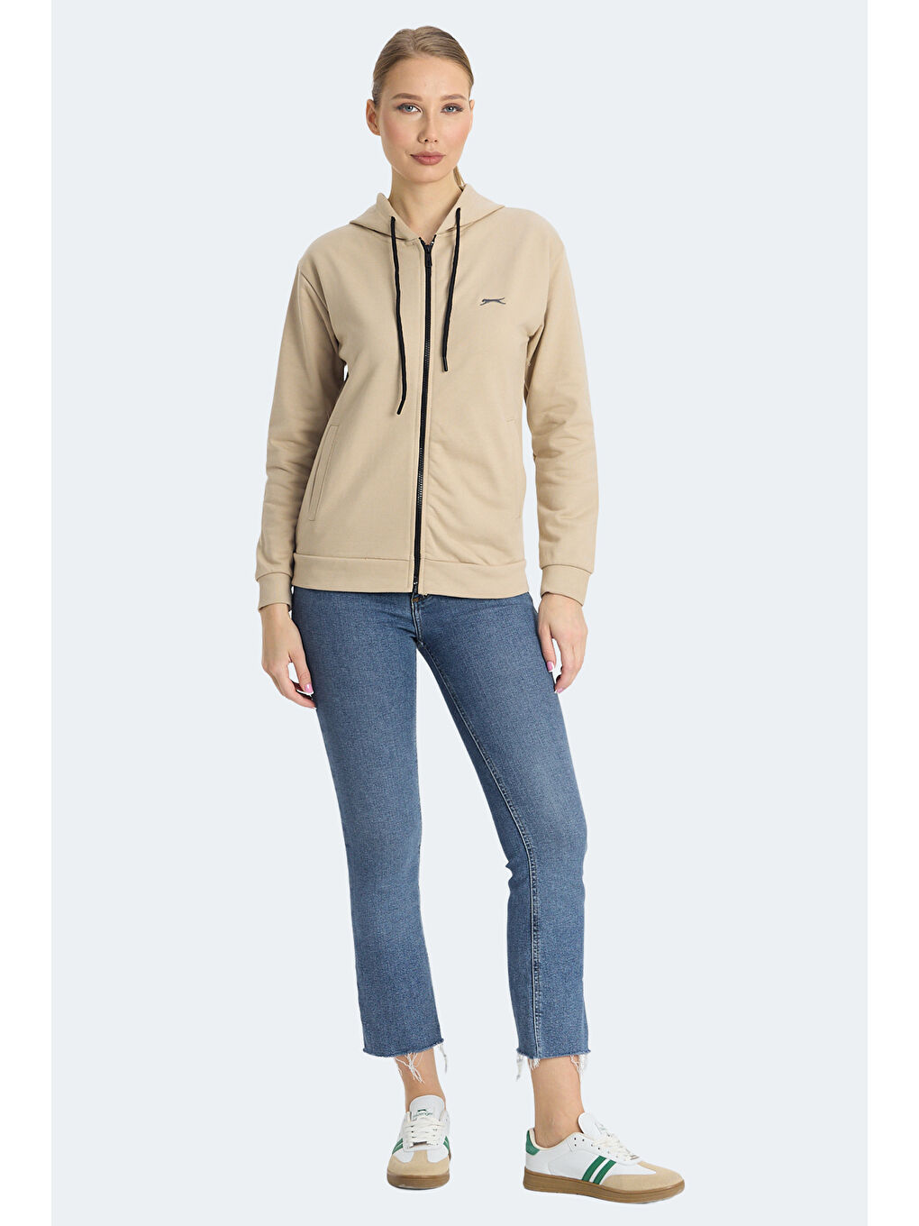 KINET IN Kadın Fermuarlı Kapüşonlu Cepli Bej Sweatshırt-6
