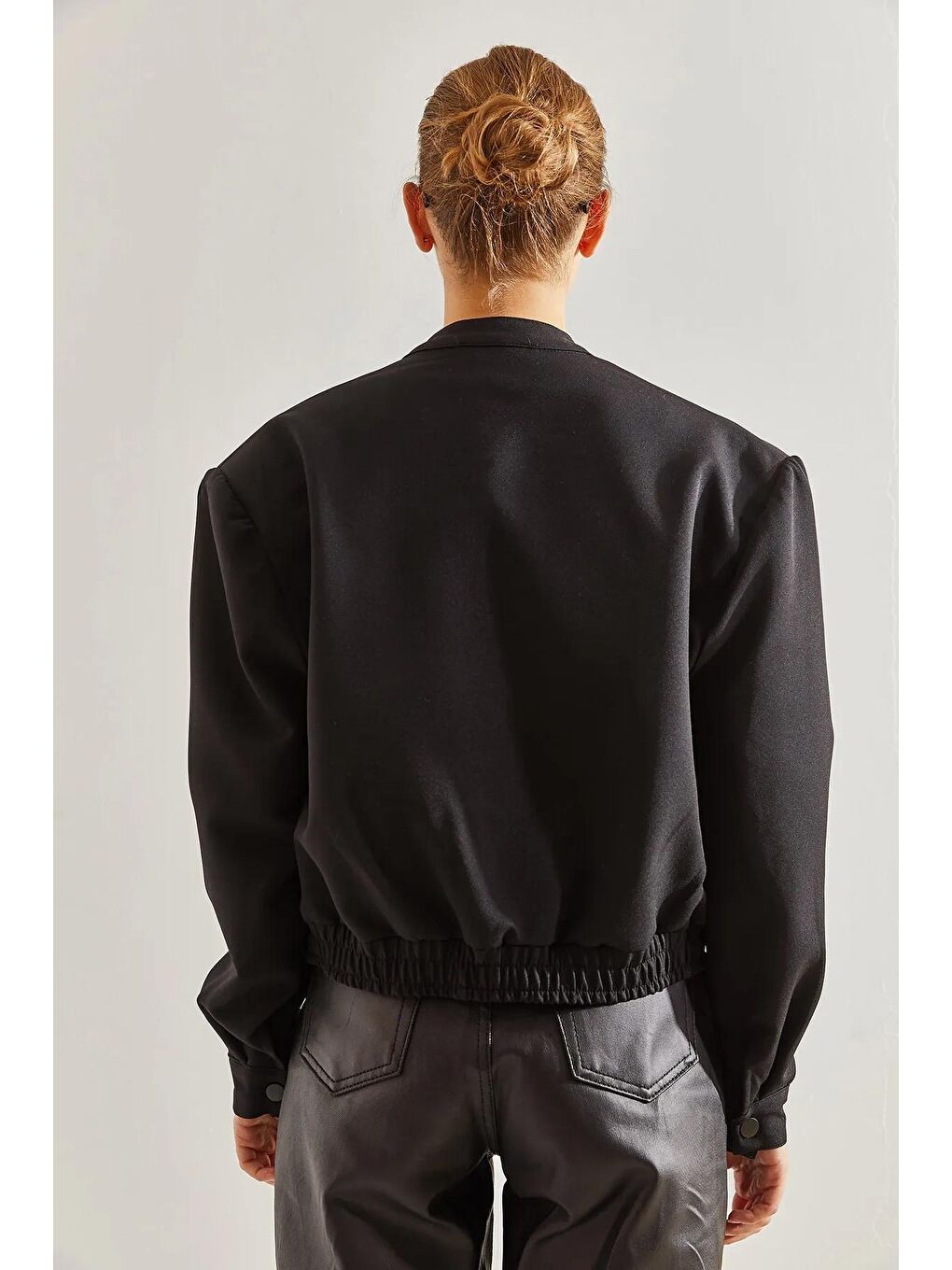 Siyah Kadın Çift Cepli Bomber Ceket-2