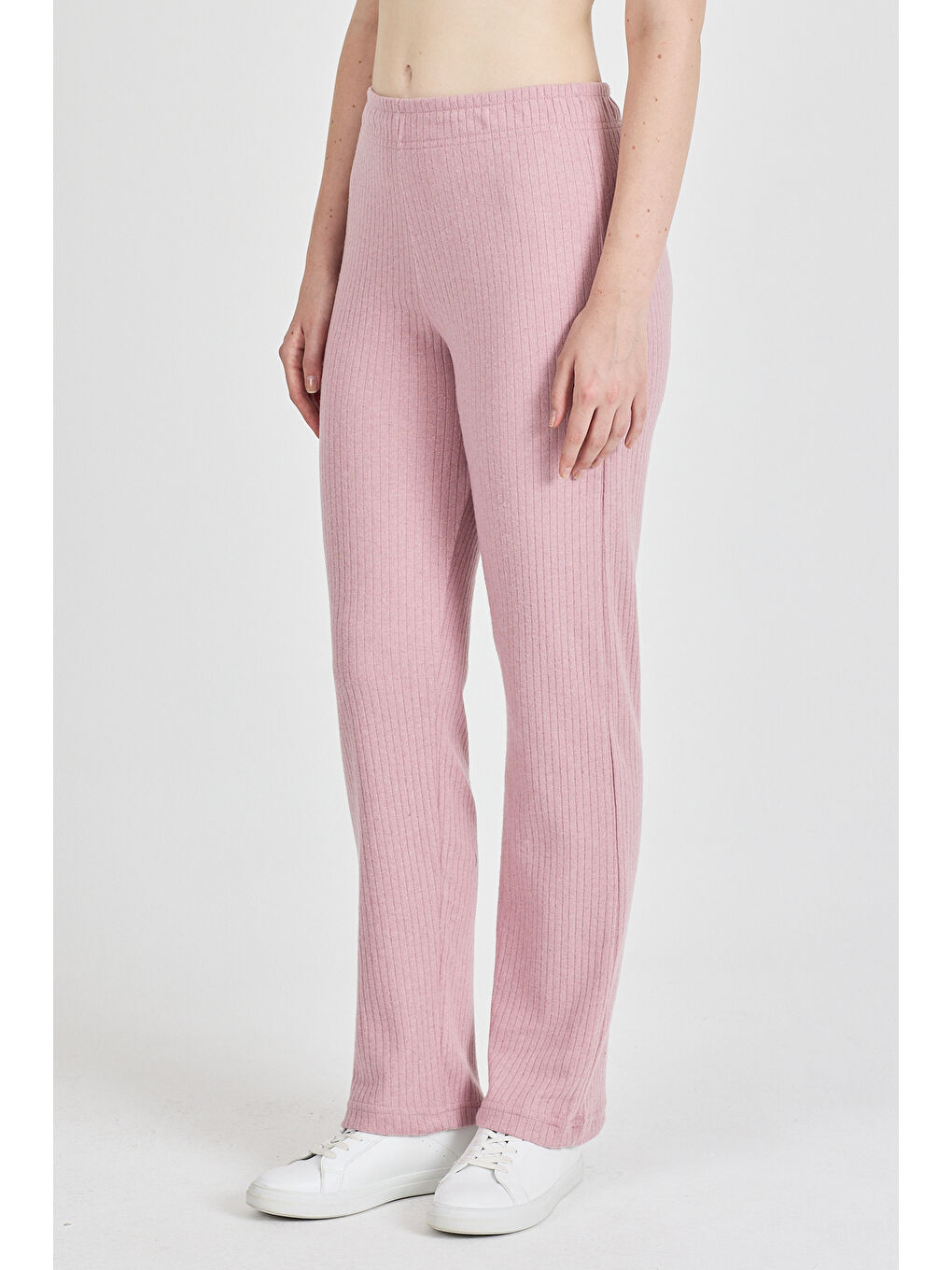 Pembe Kadın Gül Kurusu Yüksek Bel Fitilli Bol Paça Günlük İnce Eşofman Altı Pijama-3