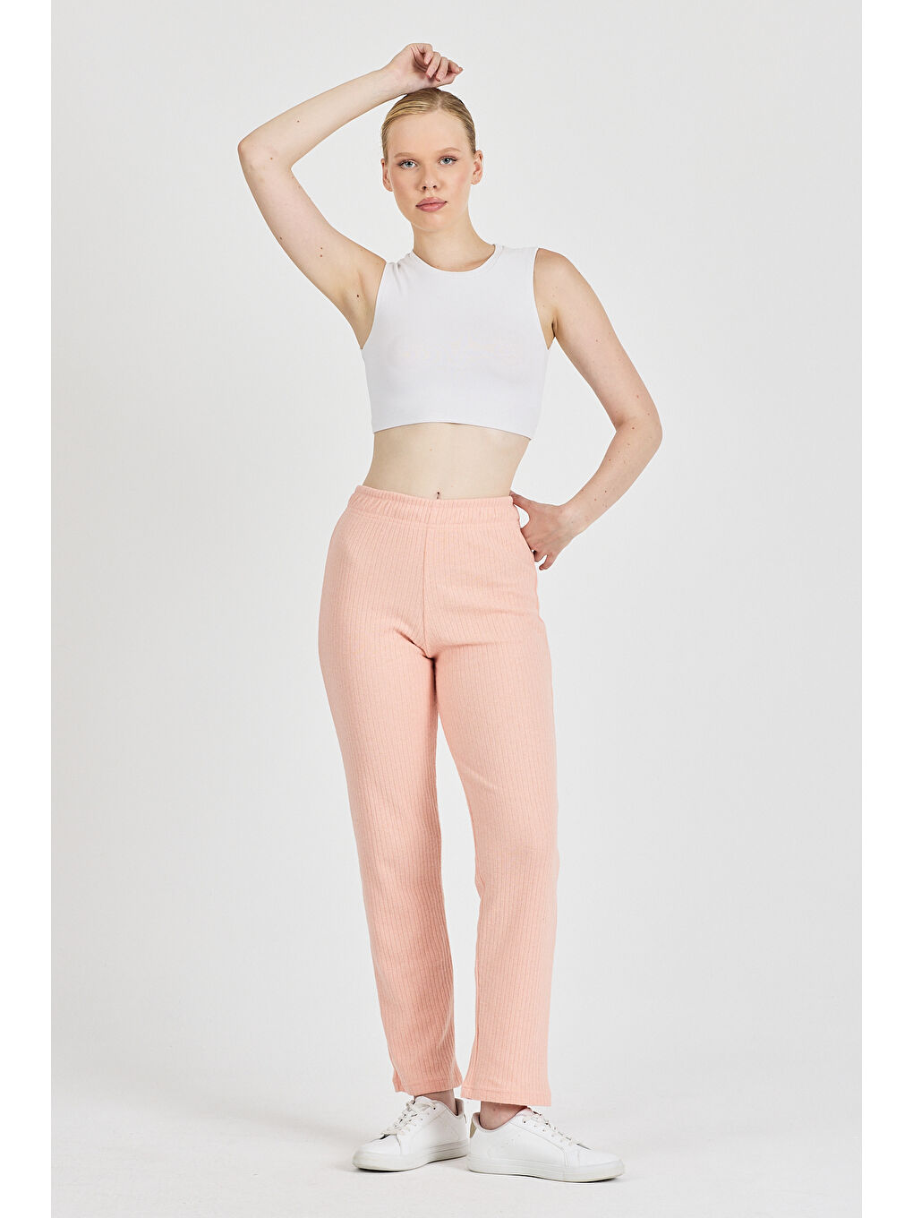 Turuncu Kadın Yavruağzı Yüksek Bel Fitilli Bol Paça Günlük İnce Eşofman Altı Pijama-1