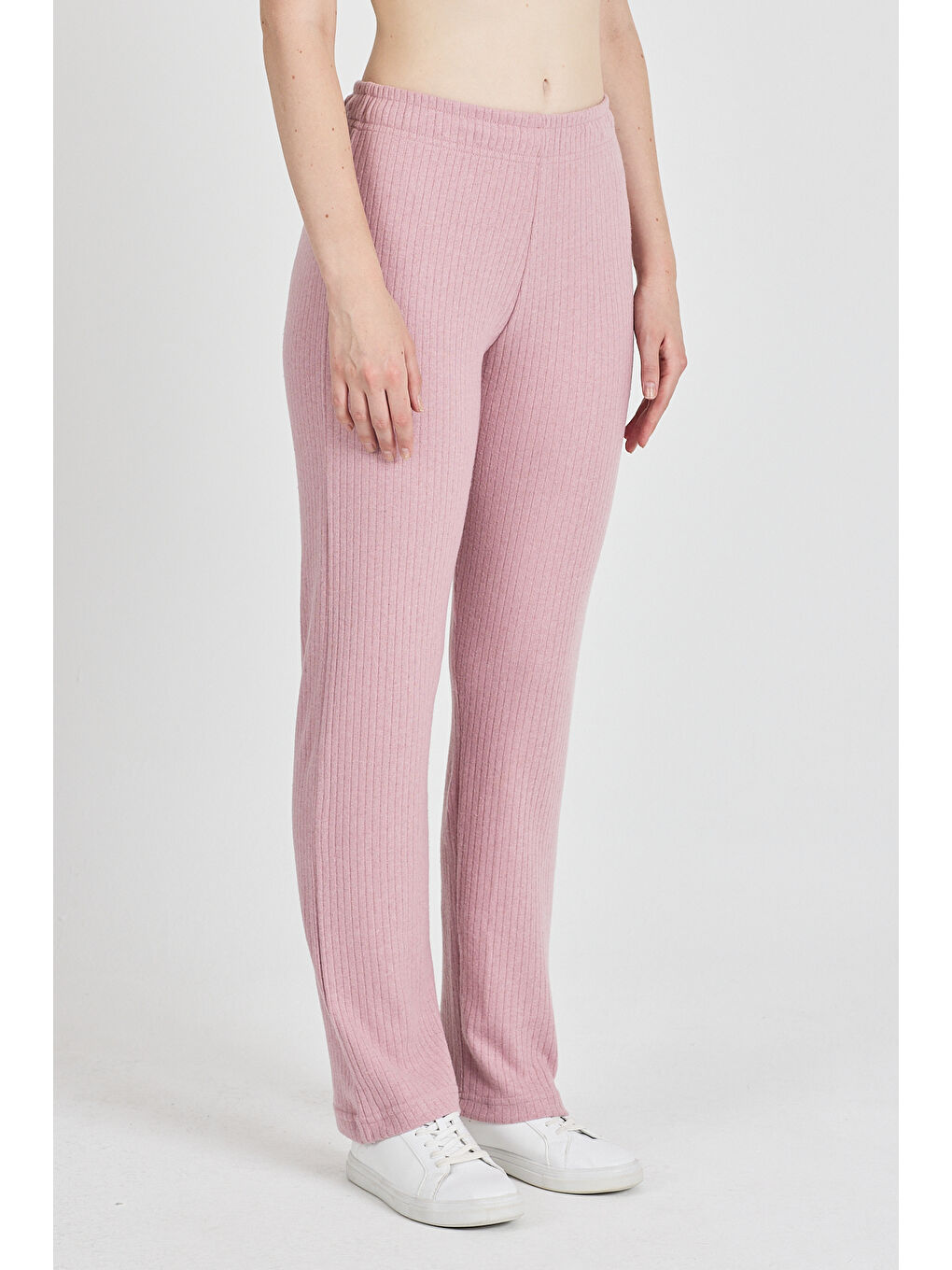 Pembe Kadın Gül Kurusu Yüksek Bel Fitilli Bol Paça Günlük İnce Eşofman Altı Pijama-4