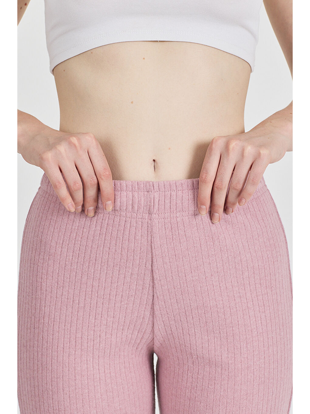 Pembe Kadın Gül Kurusu Yüksek Bel Fitilli Bol Paça Günlük İnce Eşofman Altı Pijama-5