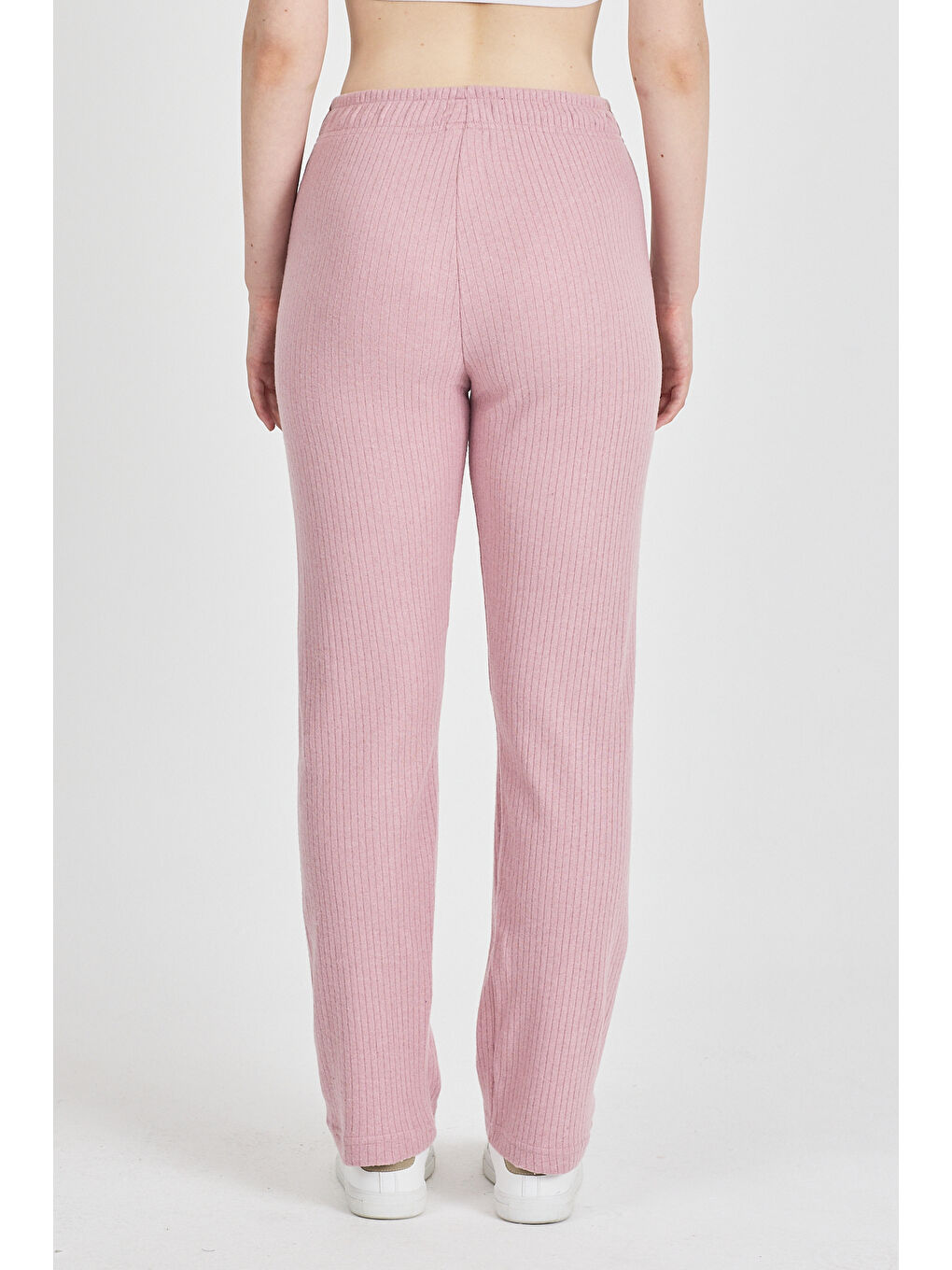 Pembe Kadın Gül Kurusu Yüksek Bel Fitilli Bol Paça Günlük İnce Eşofman Altı Pijama-6