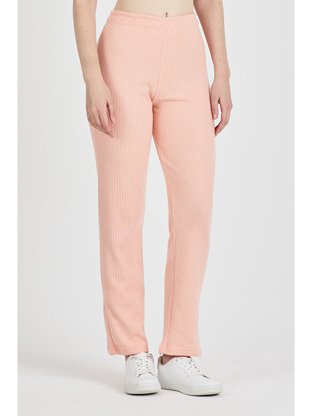 Turuncu Kadın Yavruağzı Yüksek Bel Fitilli Bol Paça Günlük İnce Eşofman Altı Pijama-4