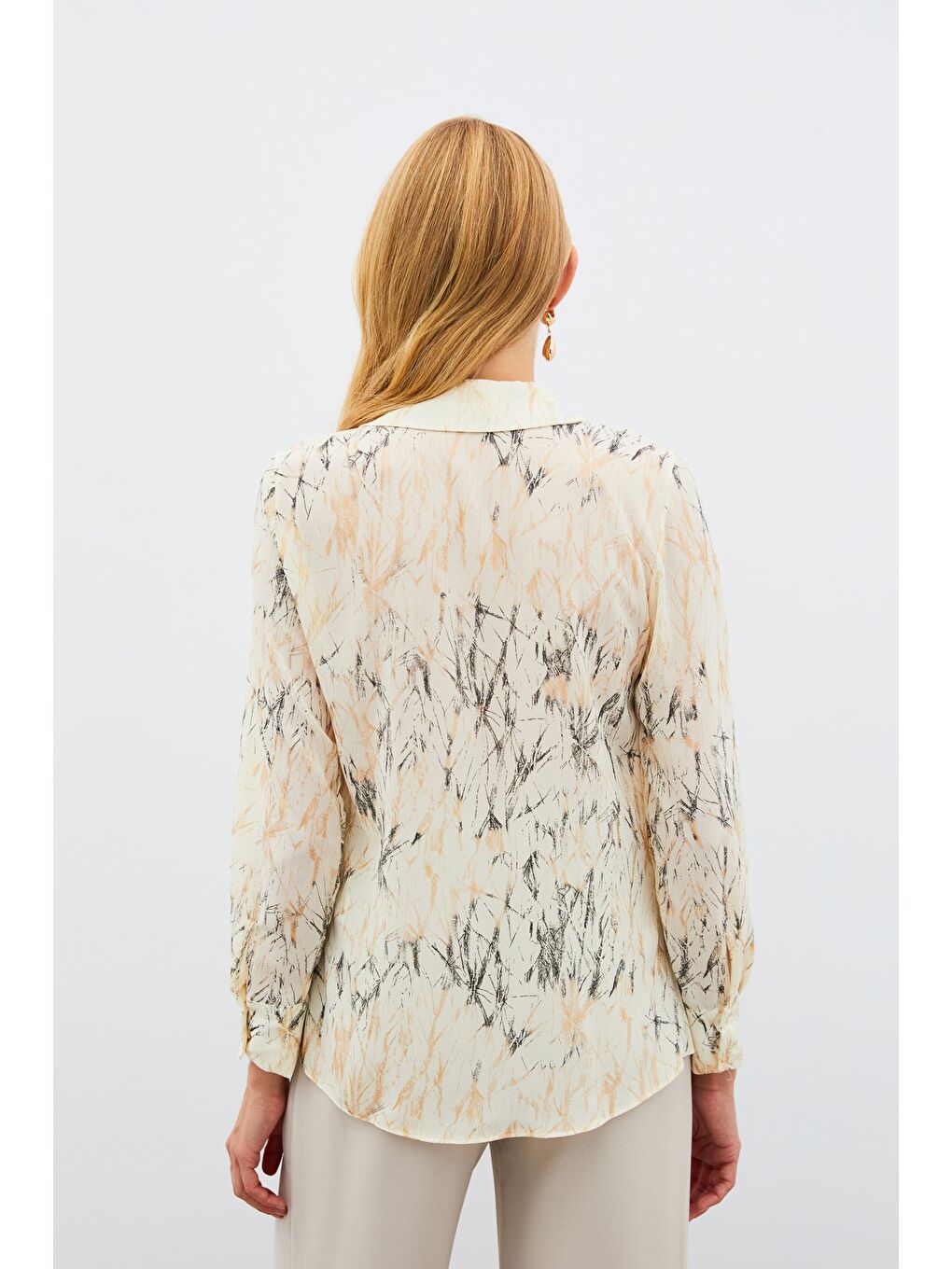 Ekru Parlak Desenli Gömlek - Krem-Gold-5