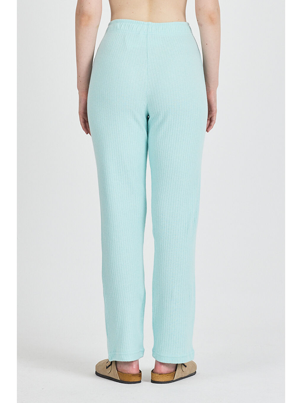 Turkuaz Kadın Su Yeşili Yüksek Bel Fitilli Bol Paça Günlük İnce Eşofman Altı Pijama-6