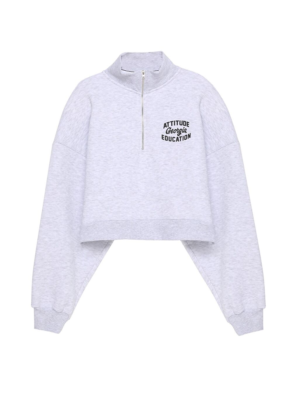 QUZU Gri Sırtı Yazı Baskılı Crop Sweatshirt Gri - 1