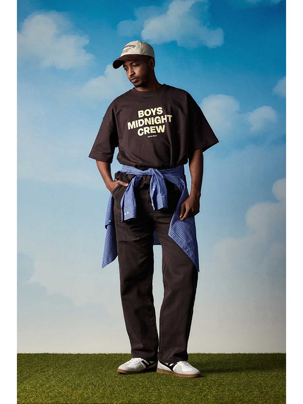 Erkek Boxy Fit Bisiklet Yaka Yazı Baskılı T-Shirt Kahverengi-5