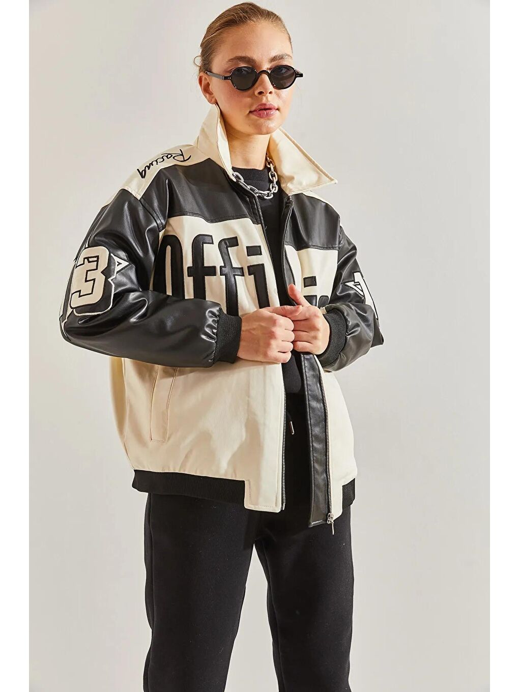 Bej Kadın Baskılı Desenli Mont-1