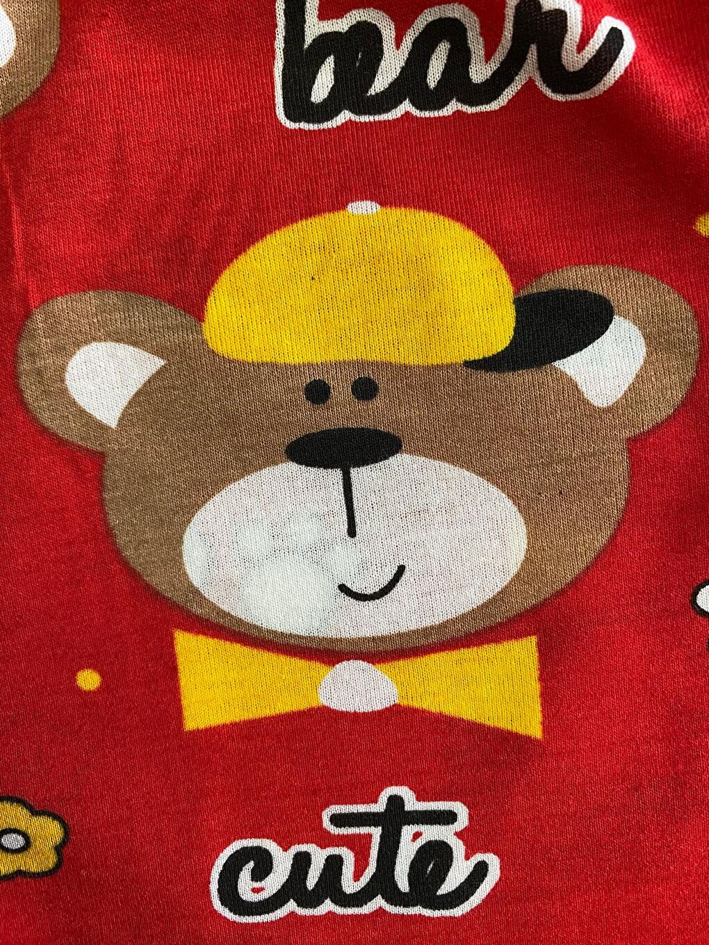 Kadın Kırmızı Sarı Ayıcık Desenli Pamuklu Lastikli Rahat Pijama Altı-2