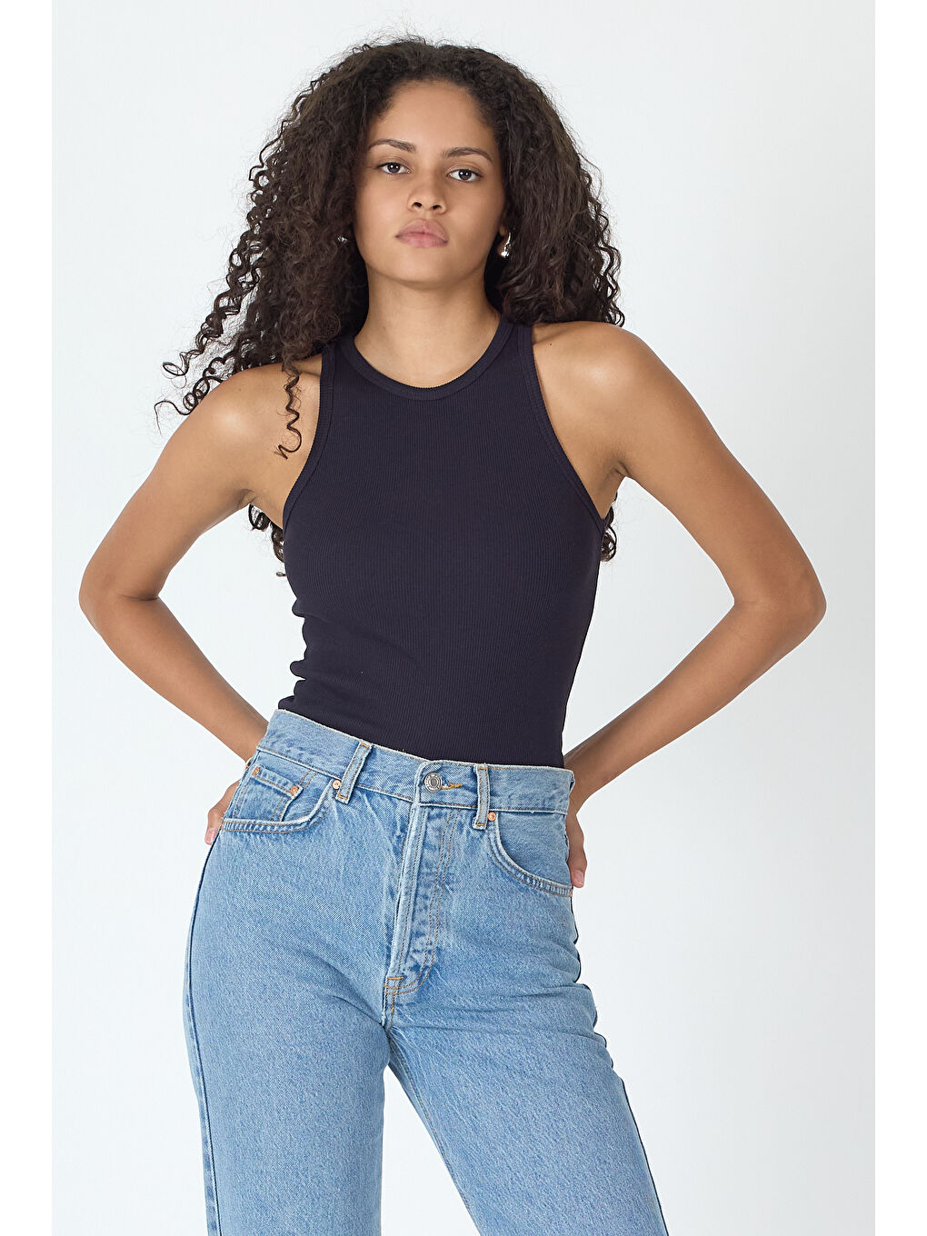 Gri Fitilli Regular Fit Normal Kalıp Siyah-Beyaz Bisiklet Yaka Sıfır Kol Pamuklu 2'li Kadın Atlet-4