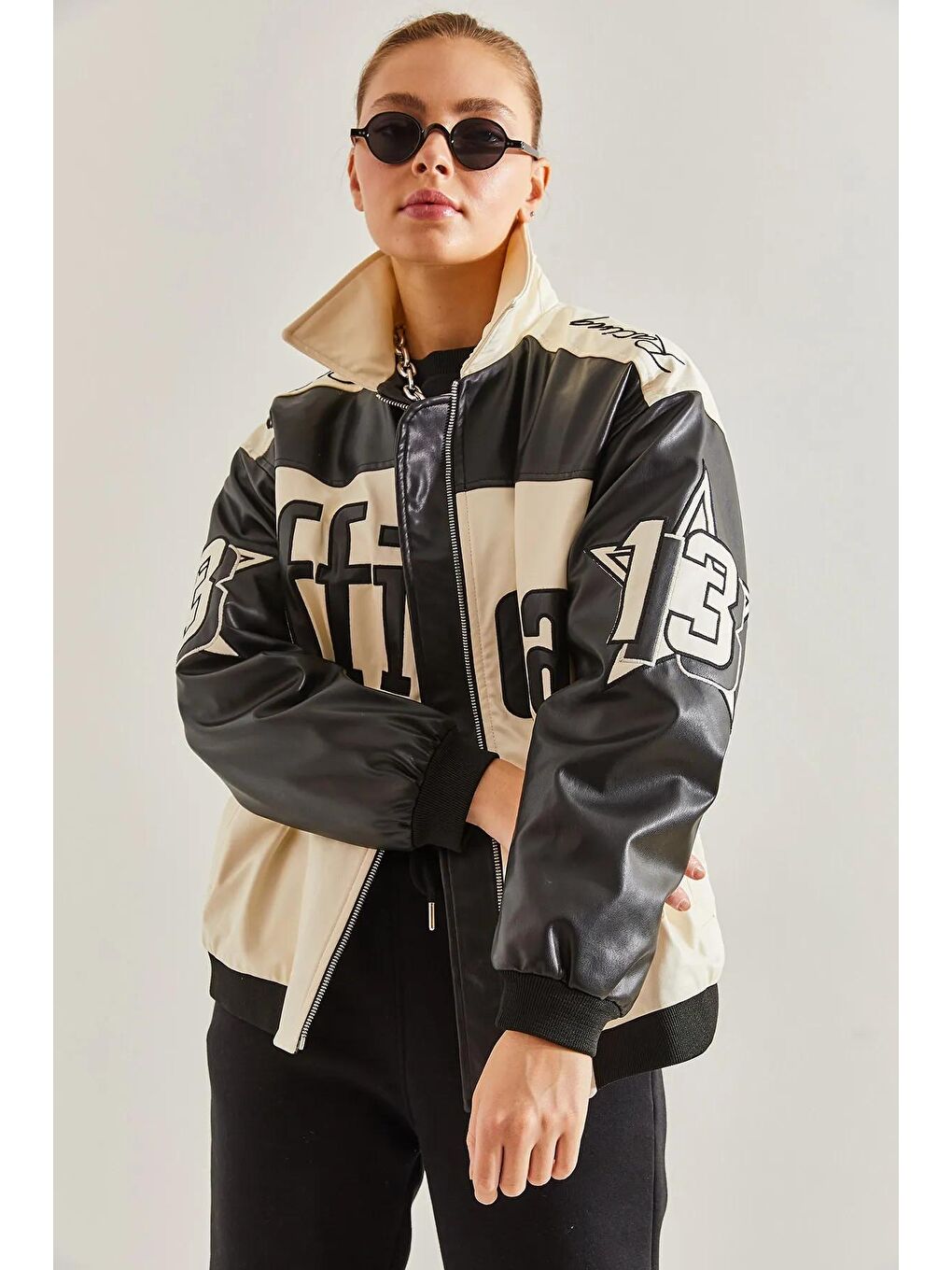 Bej Kadın Baskılı Desenli Mont-4